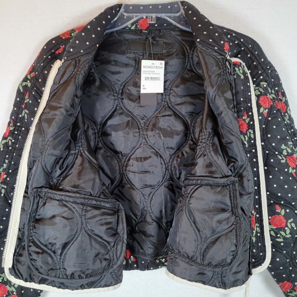BLANKNYC Women Quilted Rolling The Dice Floral Polka Dot Jacket Size M Black - Picture 2 of 10